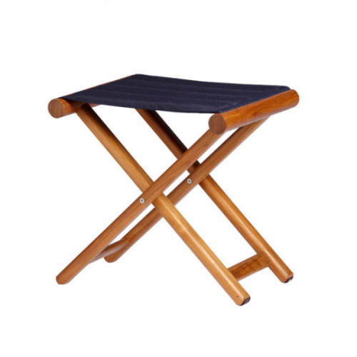 Sgabello pieghevole in teak e tessuto impermeabile colore blu navy